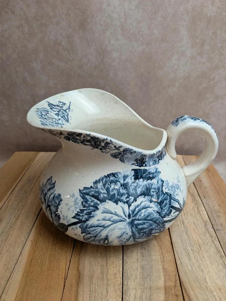 Kleine ronde oude aardenwaren karaf – Blauw bloemendecor – photo 5